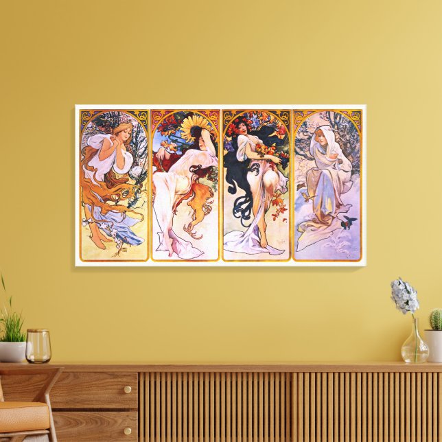 4 Saisons von Alphonse Mucha, Vintager Jugendstil Leinwanddruck (Insitu (Wohnzimmer))