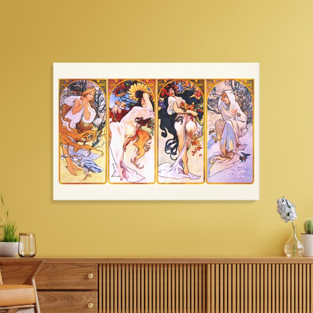 4 Saisons von Alphonse Mucha, Vintager Jugendstil Leinwanddruck (Insitu (Wohnzimmer))