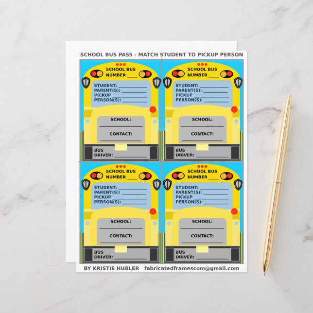 4 Schulbusname Tags für Lieferwagen (Vorderseite/Rückseite Beispiel)