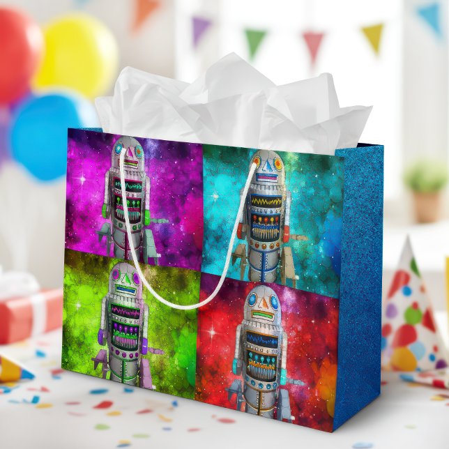 4 Sci-Fi Spielzeugroboter rot-grün-blaue lila Gala Große Geschenktüte (Von Creator hochgeladen)