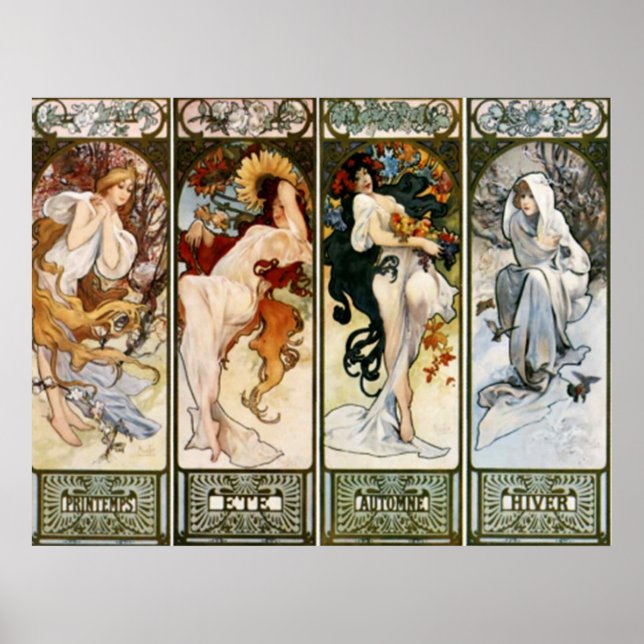 4 Seasons Alphonse Mucha Print Poster (Vorne)