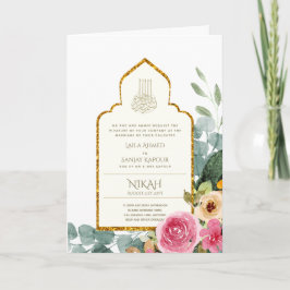 4 Seite NIKAH WALIMA Invite Pink Floral Islamische Karte