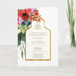 4 Seite NIKAH WALIMA Invite Red Floral Islamic Wed Karte