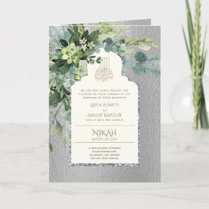 4 Seite Silver GREENERY Islamic NIKAH WALIMA Einla Karte