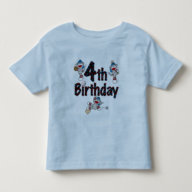 4. Sock Monkey Baseball Geburtstag Kleinkind T-shirt (Vorderseite)