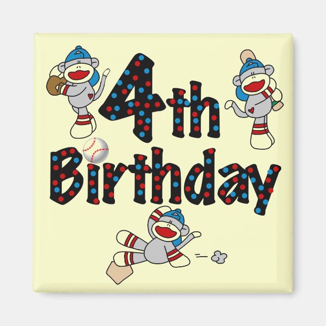 4. Sock Monkey Baseball Geburtstag Magnet (Vorne)