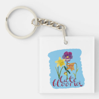 4 Spring and Summer Flowers with Fancy Text Schlüsselanhänger