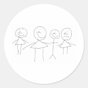 4 STRICHMÄNNCHEN RUNDER AUFKLEBER