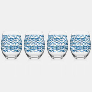 4 Stück Stemless Wine Glasses BOHEMISCHE BLUES Weinglas Ohne Stiel