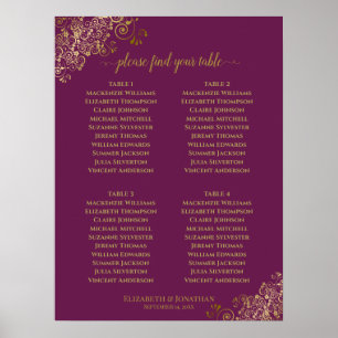 4 Tabelle Cassis Lila & Gold Hochzeitssettierung Poster