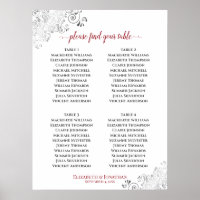 4 Tabelle Frilly Wedding Seating Chart Red auf Wei
