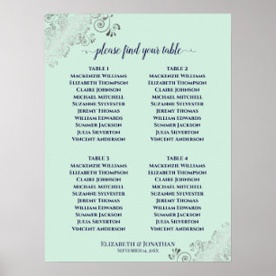 4 Tabelle Minze Green & Navy Hochzeitskarte Poster