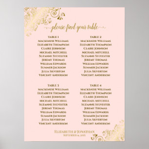 4 Tabelle Rosa und Gold Hochzeitskarte Poster