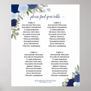 4 Table Blue Boho Floral Wedding Chart Poster