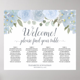 4 Table Dusty Blue Rose Hochzeitsdiagramm Poster