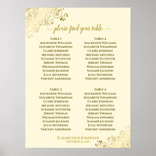 4 Table Gold Frills Hochzeitsdiagramm Creme Poster