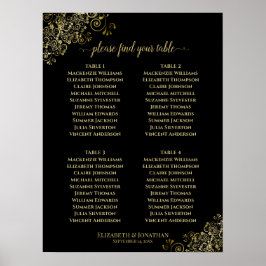 4 Table Gold Frills Hochzeitskarte schwarz Poster