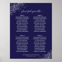 4 Table Lacy Gray Wedding Seating Chart Navy Blue Poster