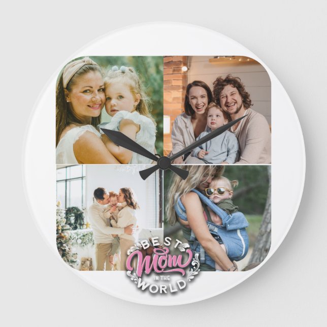 4 Tag der Fotocollage-Familie Gedächtnismüttertag Große Wanduhr (Vorderseite)