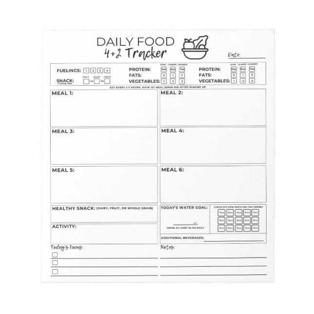 4 und 2 Notepad Food Tracker Notizblock (Vorderseite)
