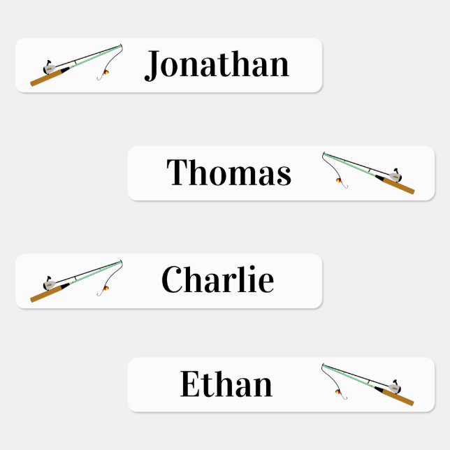 4 Verschiedene Namen für den Fischfang Eisen auf E Etiketten (Gruppe)