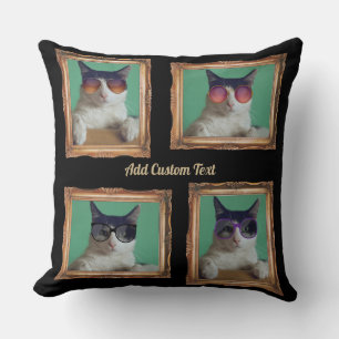 4 Vintage Bilderrahmen-Katzen-Familie Kissen