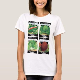 4 Vintage-Samenpaket-Label-Kunst Gemüse Obst T-Shirt