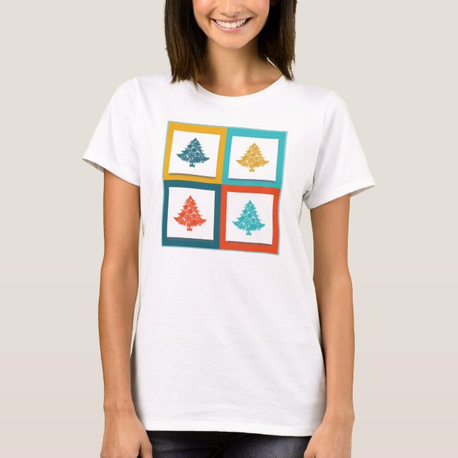 4 Weihnachtsbaumen Retro Design T-Shirt (Vorderseite)