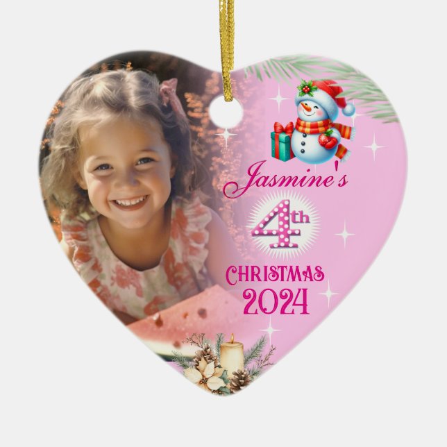 4. Weihnachtsgeschenk Personalisiertes Girl Foto H Keramik Ornament (Vorne)