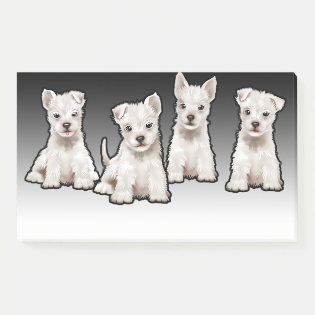 4 Westliche Welpen weite schwarze Fade Post-it Not Klebezettel (Vorderseite)