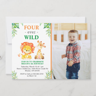 4. Wilde Safari Jungle Lion Vierte Geburtstagspart Einladung
