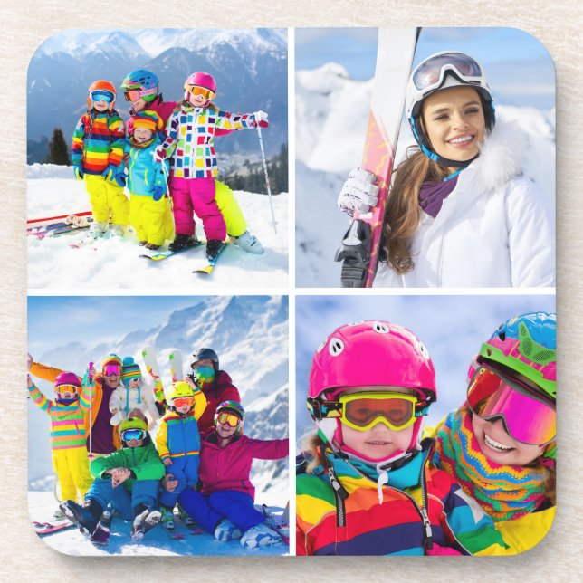 4 Winterferien-Foto-Raster-Collage Getränkeuntersetzer (Vorderseite)
