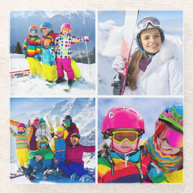 4 Winterferien-Foto-Raster-Collage Glasuntersetzer (Vorderseite)