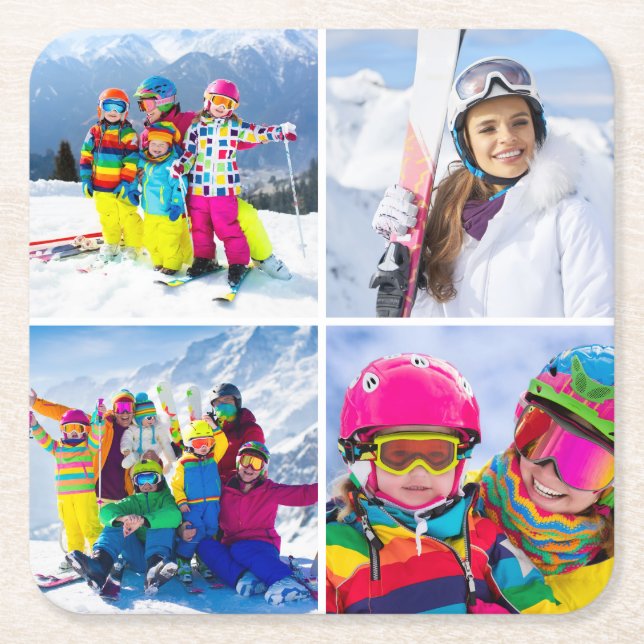 4 Winterferien-Foto-Raster-Collage Rechteckiger Pappuntersetzer (Vorderseite)