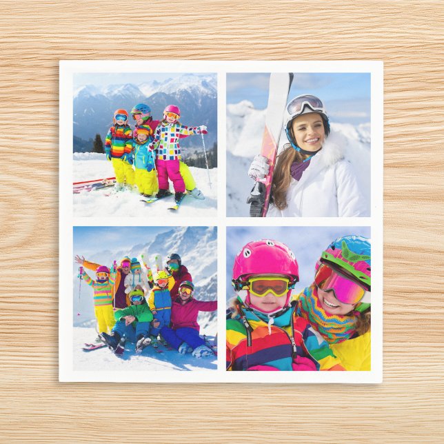 4 Winterferien-Foto-Raster-Collage Serviette (4 Photo Grid Winter Vacation Photo Collage Napkins)