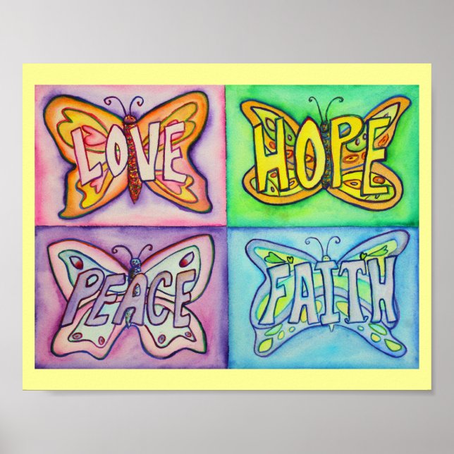 4 Wörter Schmetterlingswings Inspirative Art Poste Poster (Vorne)