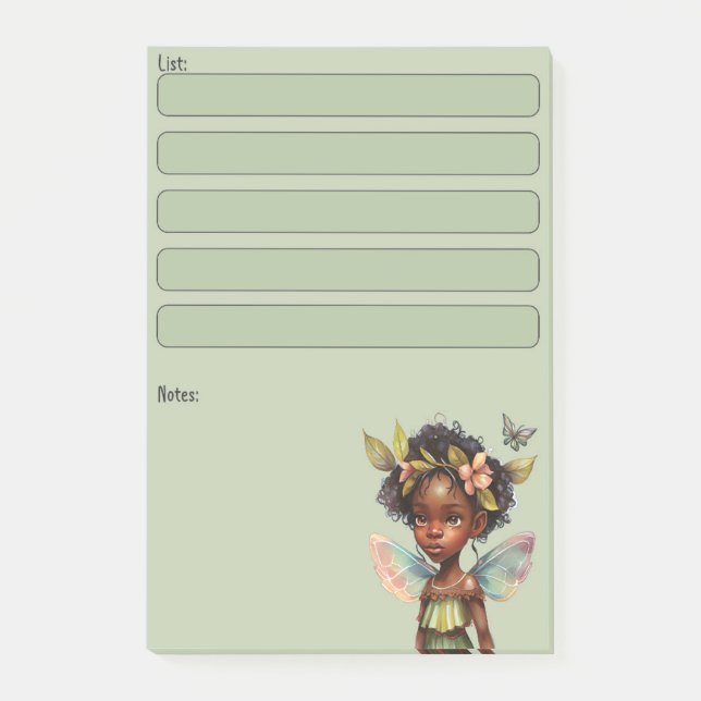 4"x6" Black Girl Fairy Post It Note Post-it Klebezettel (Vorderseite)