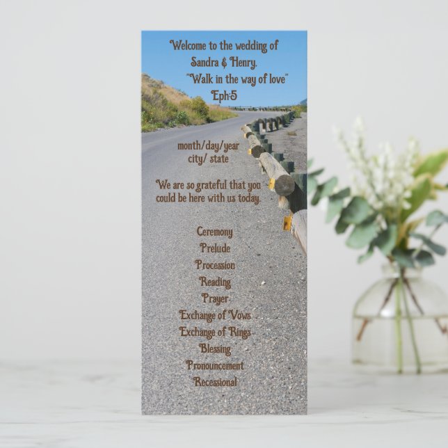 4" X 9.25" Hochzeitsprogramm - beiderseitiger Text Programm (Stehend Vorderseite)