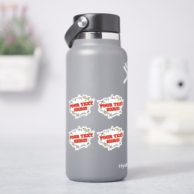 4 x Ihr Name Text auf Cloud Burst Pop Art 4" Vinyl Aufkleber (HydroFlask)
