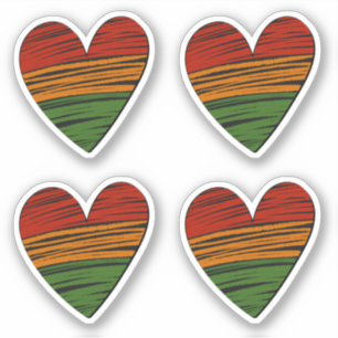 4 x Kwanzaa Juneteenth Red Black Green Paint Heart Aufkleber