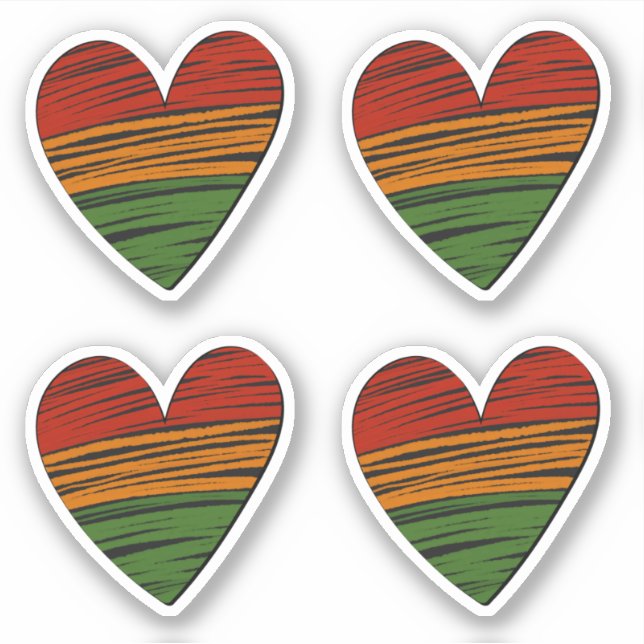 4 x Kwanzaa Juneteenth Red Black Green Paint Heart Aufkleber (Vorderseite)