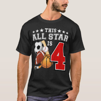4 Year Old Sports Star Birthday Party All Sport 4t T-Shirt