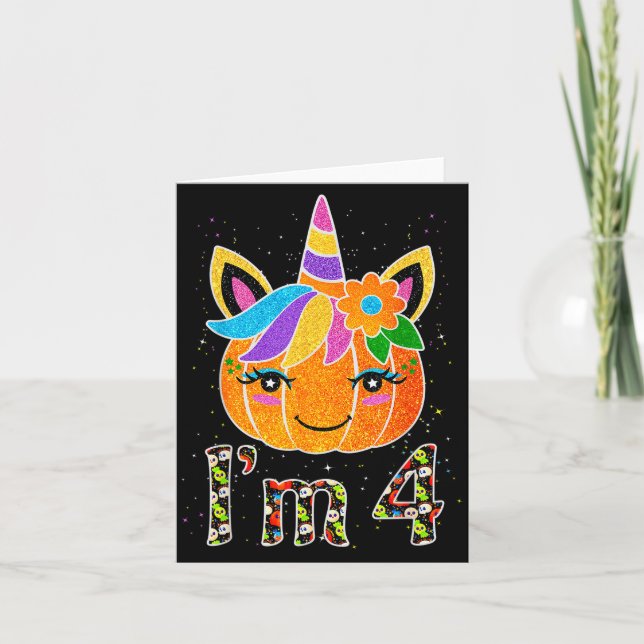4 Years Old Unicorn Pumpkin Cute Design Birthday H Karte (Vorderseite)