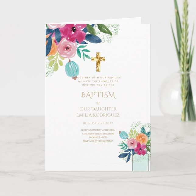 4pg Floral BAPTISM Einladungen - Programm (Vorderseite)