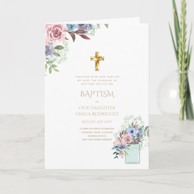 4pg Floral BAPTISM Einladungen - Programm (Vorderseite)