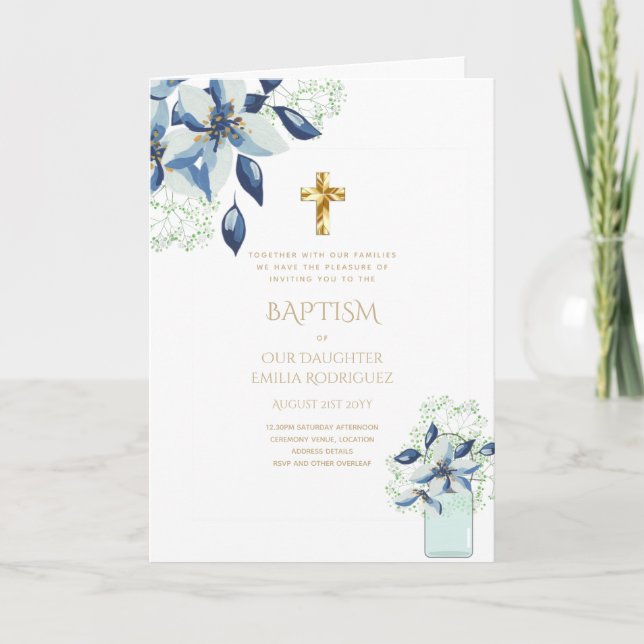 4pg Floral BAPTISM Einladungen - Programm (Vorderseite)