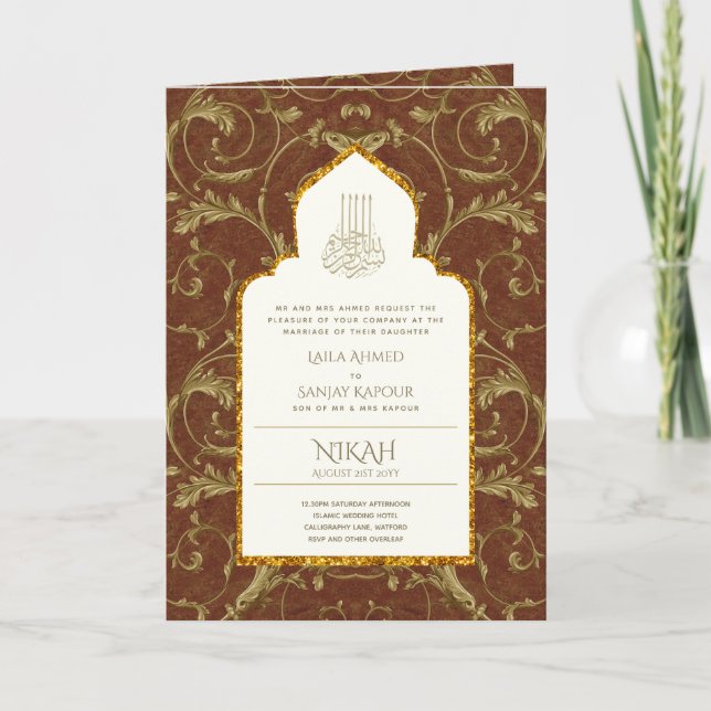4pg NIKAH WALIMA Invite Gold Verziert islamisch Karte (Vorderseite)