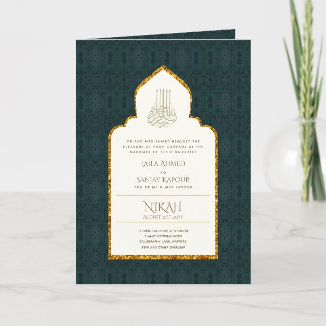 4pg NIKAH WALIMA Invite Gold Verziert islamisch Karte (Vorderseite)