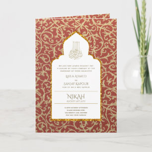 4pg NIKAH WALIMA Invite Red Gold Verziert Karte