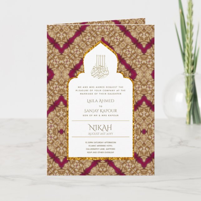 4pg NIKAH WALIMA Invite Red Gold Verziert Karte (Vorderseite)